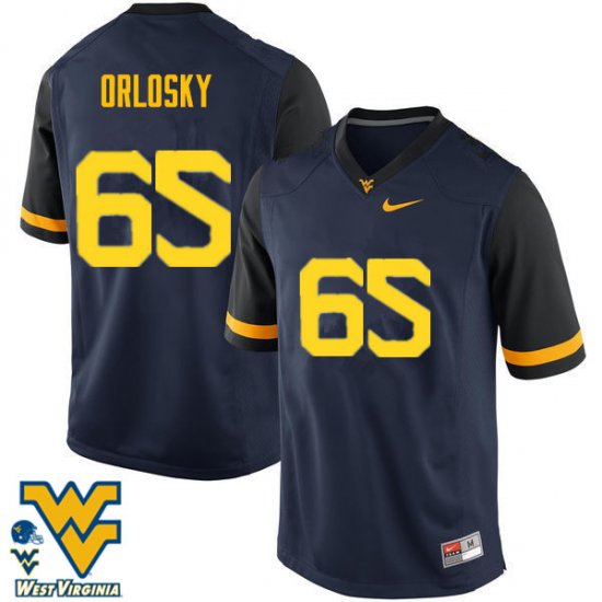 Men's West Virginia Mountaineers NCAA #65 Tyler Orlosky Navy Authentic Nike Stitched College Football Jersey BJ15K13UI